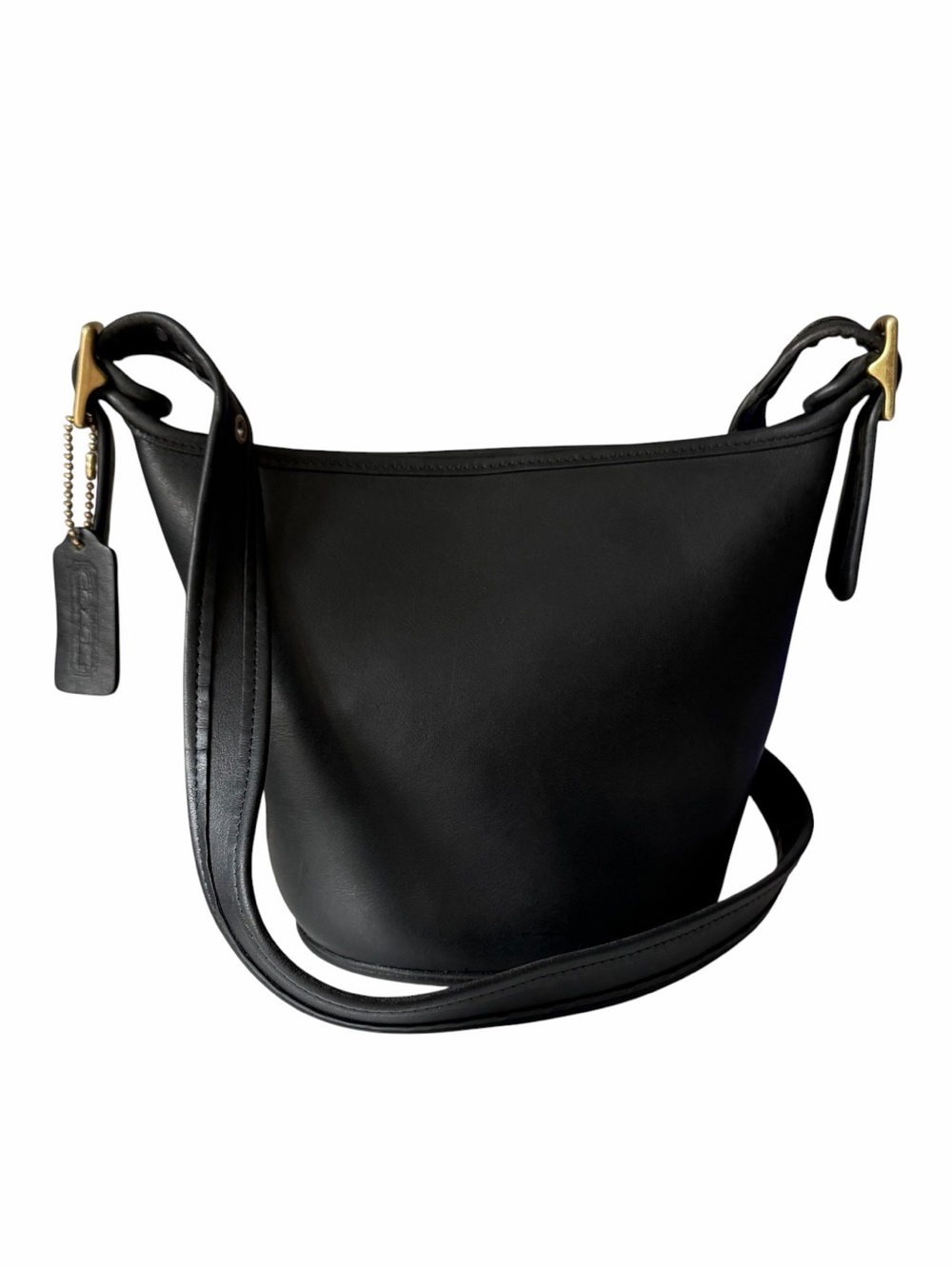 Vintage Coach 9019 Maggie Duffle Black Glove Tanned Leather Crossbody Bag 1997